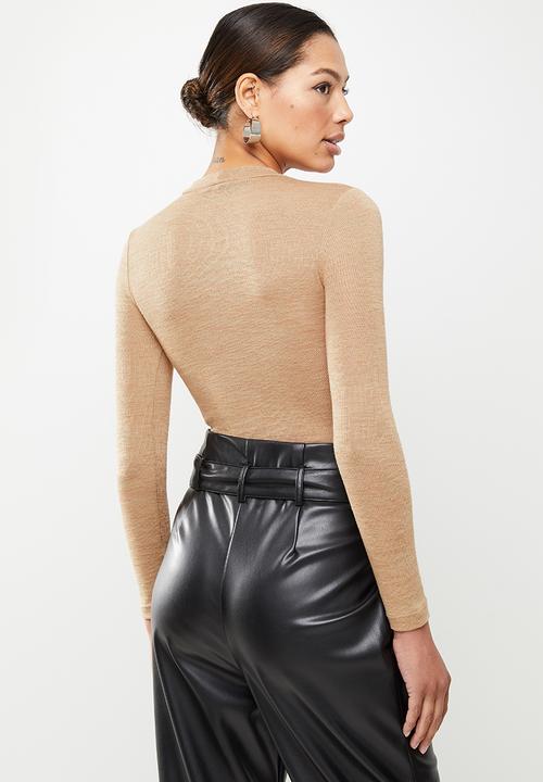 Missguided - Snit high neck long sleeve top - tan