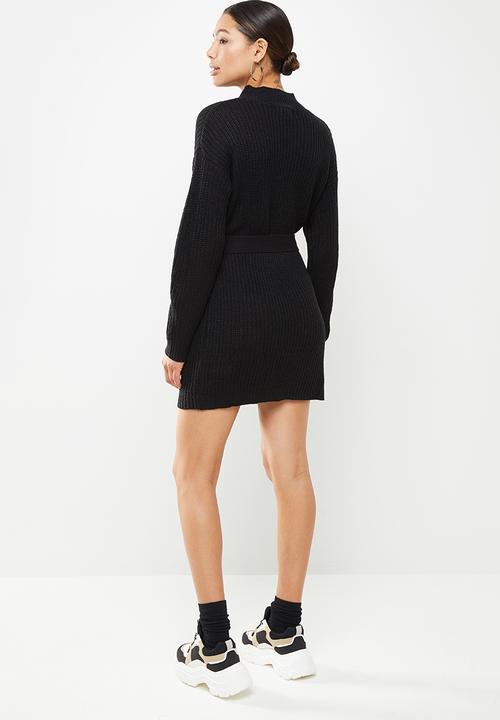 Missguided - Roll neck basic dress with belt - black