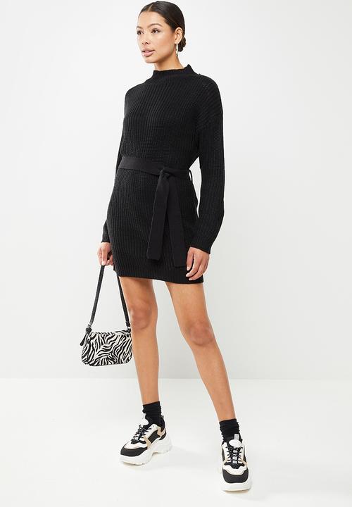 Missguided - Roll neck basic dress with belt - black
