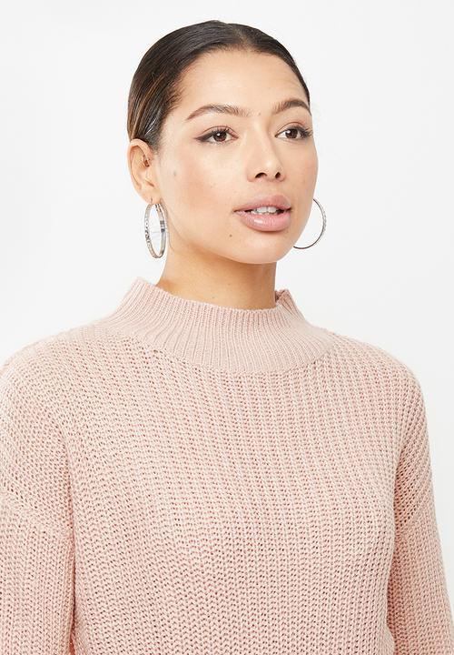 Missguided - Roll neck basic dress with belt - pink
