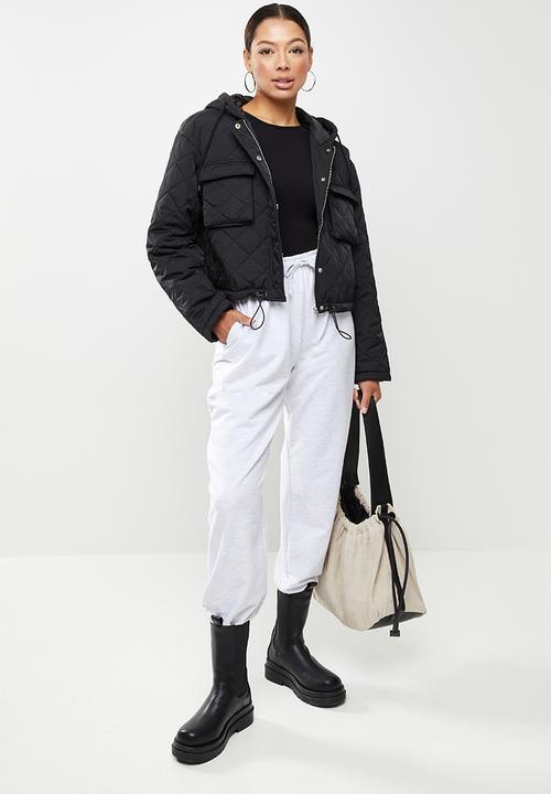 Missguided - Hooded cropped quilted jacket - black