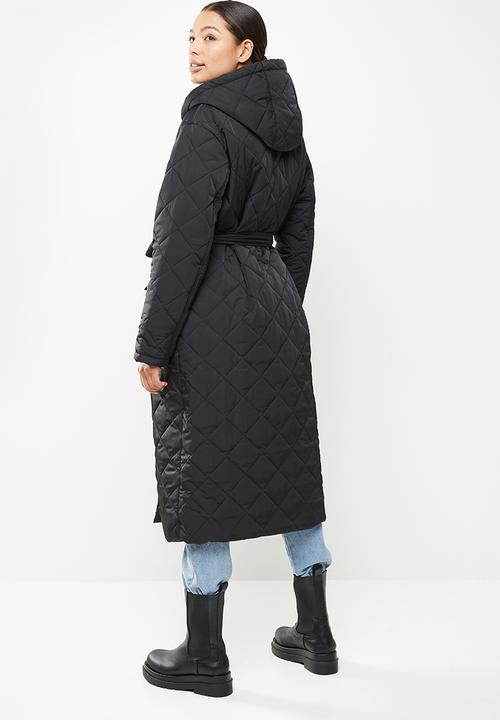 Missguided - Hooded diamond quilted coat - black