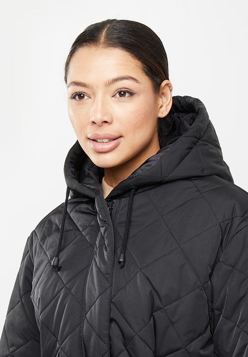 Missguided - Hooded diamond quilted coat - black