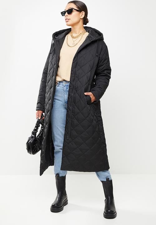 Missguided - Hooded diamond quilted coat - black