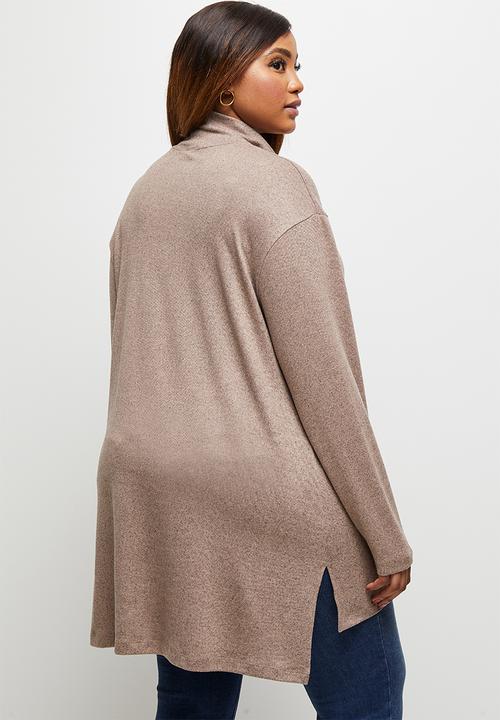 edit Plus - Ll drop shoulder roll neck tee - taupe melange