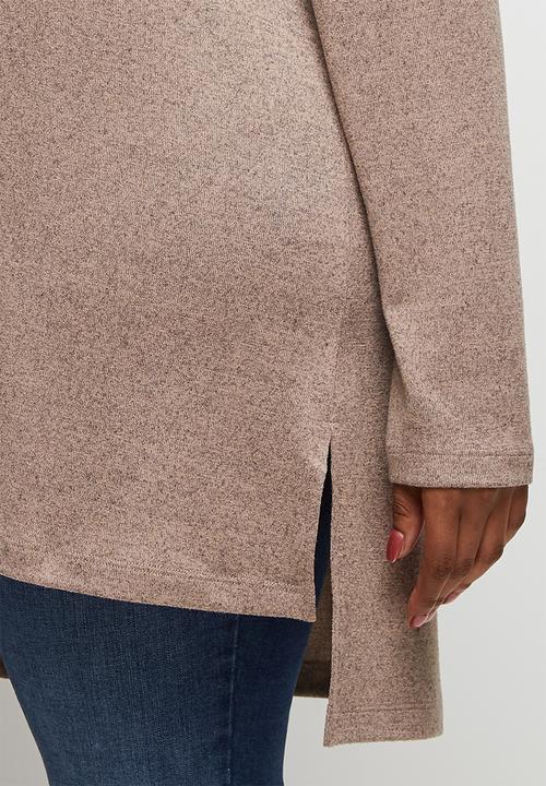 edit Plus - Ll drop shoulder roll neck tee - taupe melange