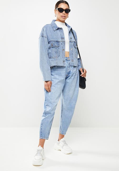 Missguided - Pleat back oversized 80s denim jacket - blue