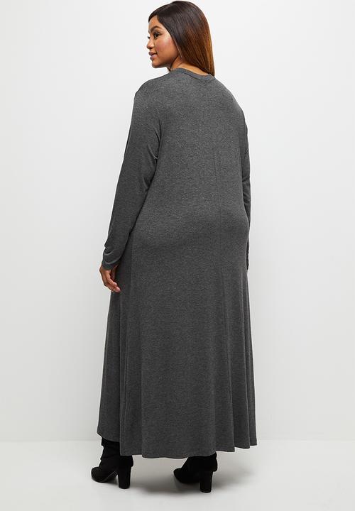 edit Plus - Long sleeve funnel neck trapeze dress - charcoal melange