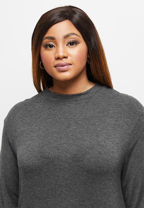 edit Plus - Long sleeve funnel neck trapeze dress - charcoal melange