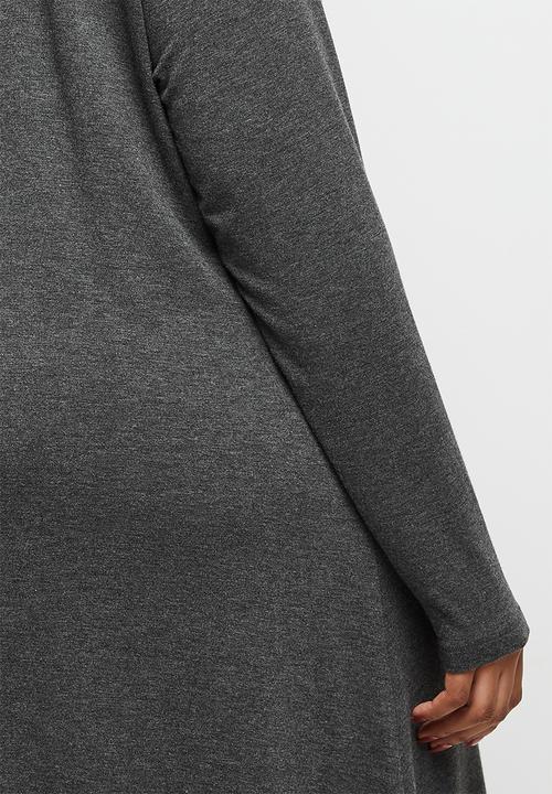 edit Plus - Long sleeve funnel neck trapeze dress - charcoal melange