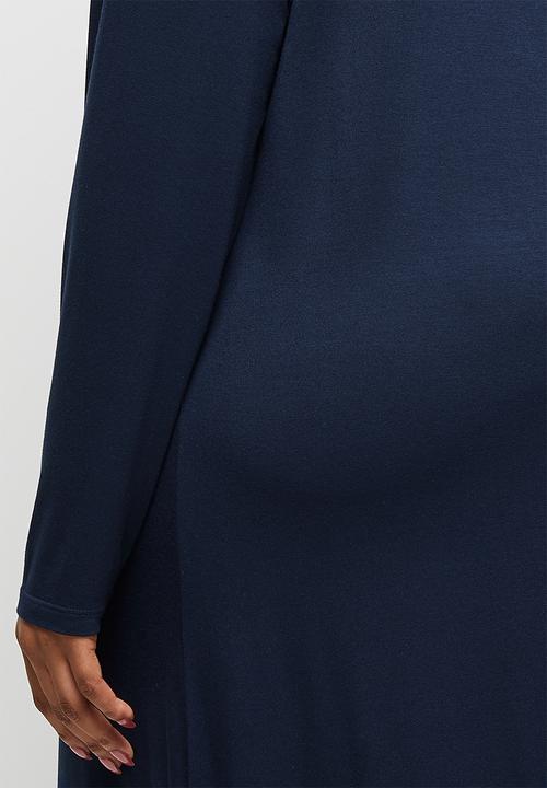 edit Plus - Long sleeve funnel neck trapeze dress - navy