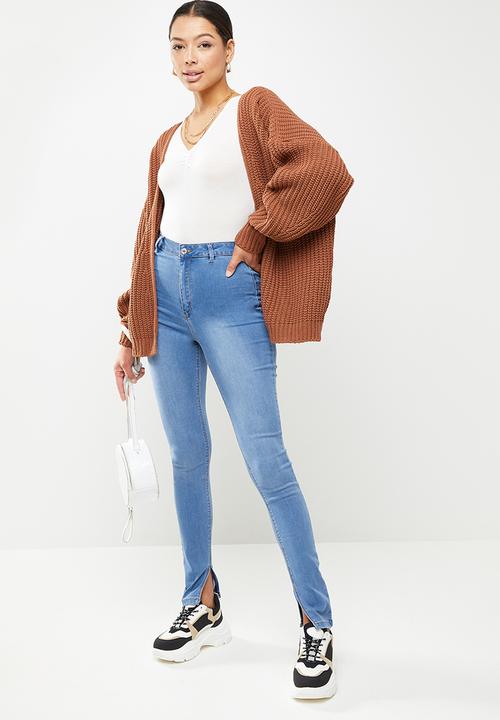 Missguided - Vice split hem detail super jeans - blue