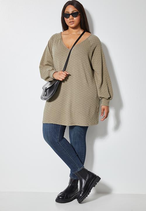 Superbalist - Ll textured v-neck top - mocha