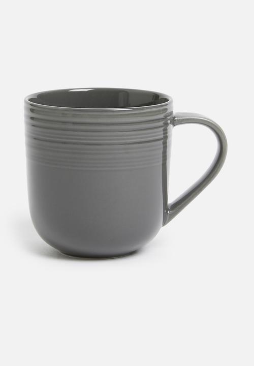 Jenna Clifford - Embossed lines  dinner set- 16 pc dark grey