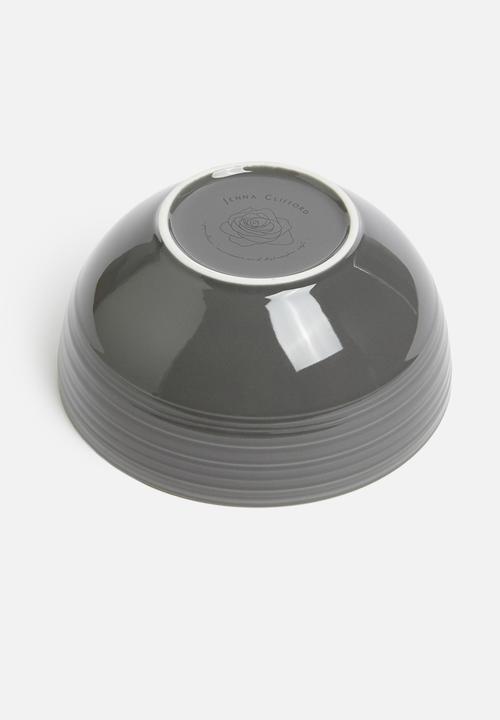 Jenna Clifford - Embossed lines  dinner set- 16 pc dark grey