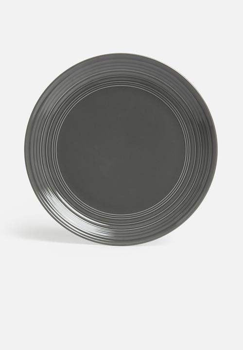 Jenna Clifford - Embossed lines  dinner set- 16 pc dark grey