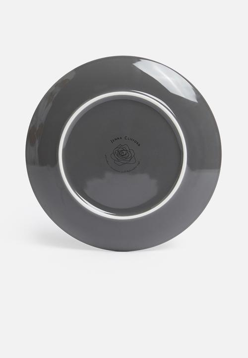 Jenna Clifford - Embossed lines  dinner set- 16 pc dark grey