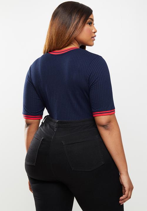 POLO - Plus taylor mid sleeve rib detail T-shirt - navy