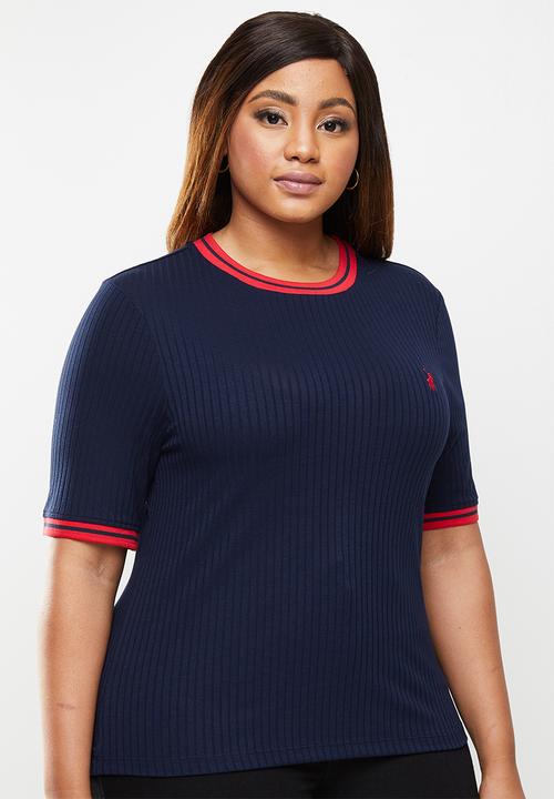 POLO - Plus taylor mid sleeve rib detail T-shirt - navy