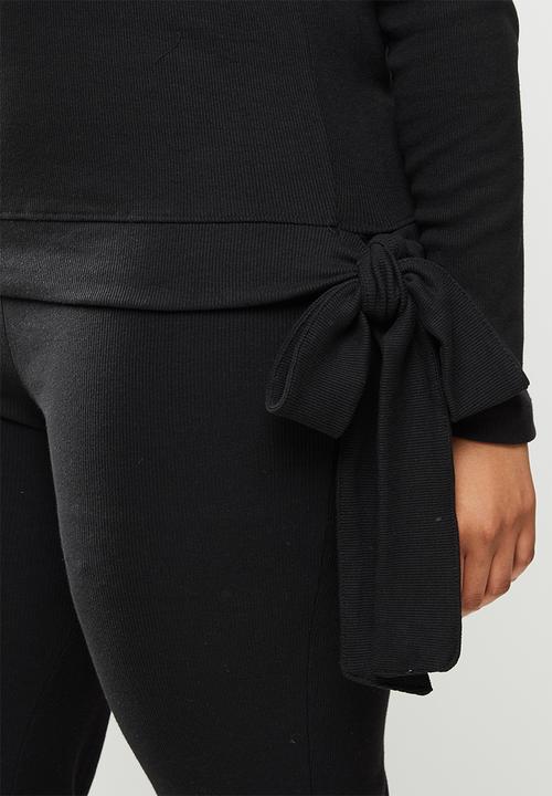 Missguided - Plus size side tie flared leg lounge set - black