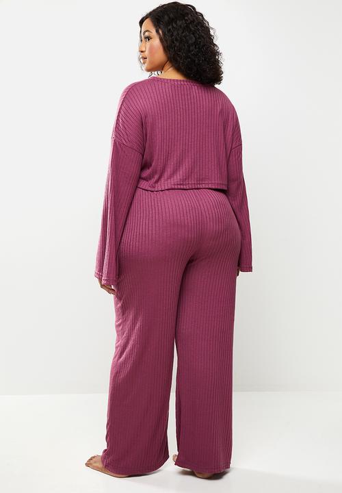Missguided - Plus size ribbed wide leg lounge set - purple