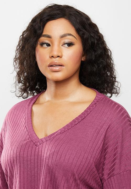 Missguided - Plus size ribbed wide leg lounge set - purple