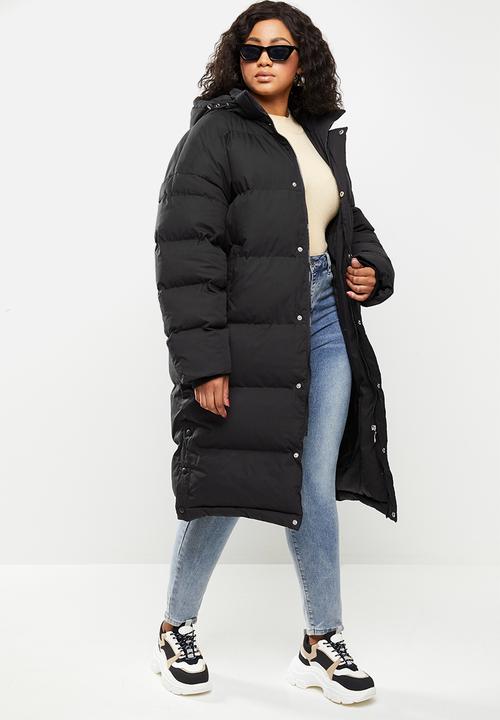 Missguided - Plus size long line puffa - black