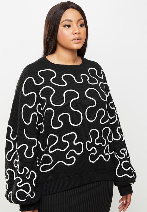 Me&B - Plus cornelli embroided jumper - black