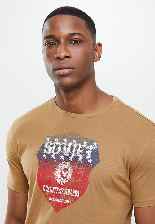 SOVIET - Trenet slim fit crew neck tee - brown