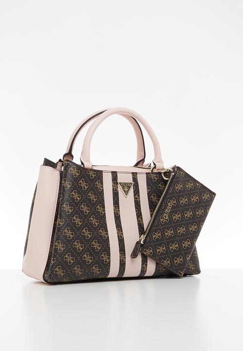 GUESS - Ambrose turnlock satchel - brown & blush