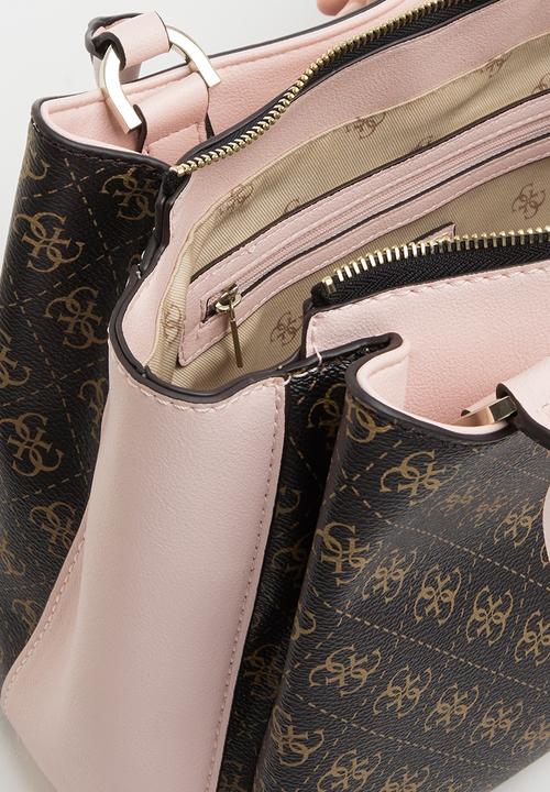 GUESS - Ambrose turnlock satchel - brown & blush