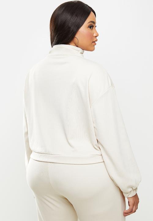 Glamorous - Plus quarter zip cropped sweat- stone