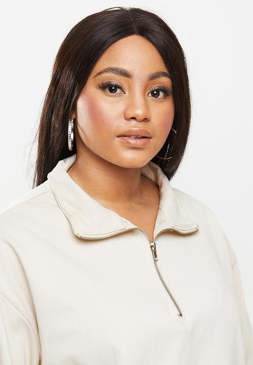 Glamorous - Plus quarter zip cropped sweat- stone