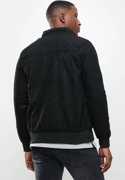 SOVIET - Cuda mock suede zip through jacket - black