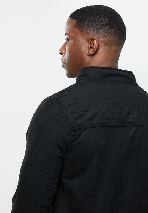 SOVIET - Cuda mock suede zip through jacket - black