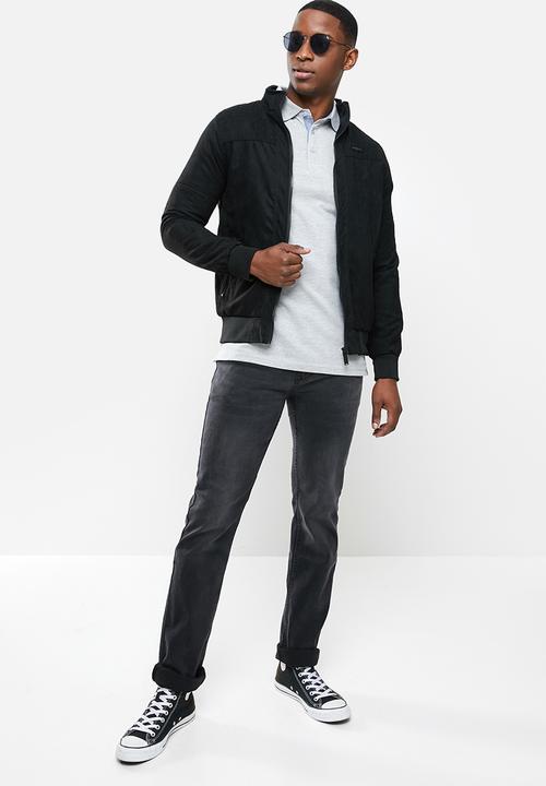 SOVIET - Cuda mock suede zip through jacket - black