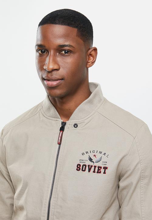 SOVIET - Roddick  zip through cotton twill jacket -  stone