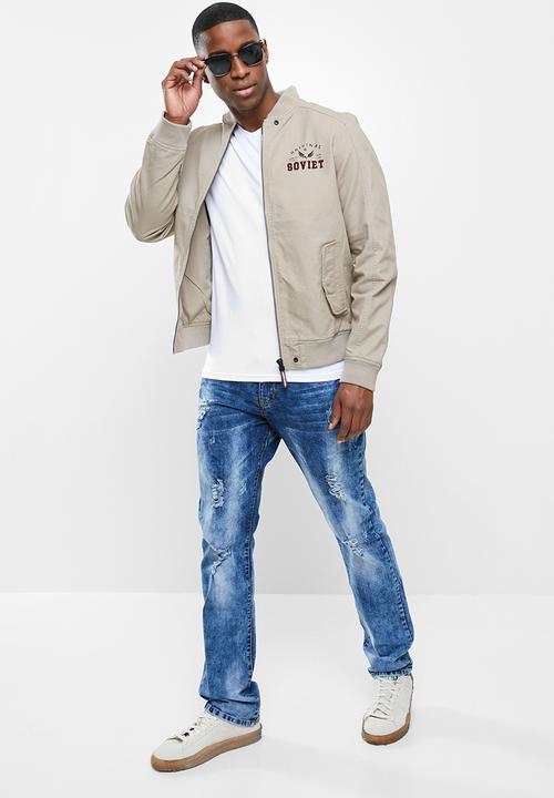 SOVIET - Roddick  zip through cotton twill jacket -  stone