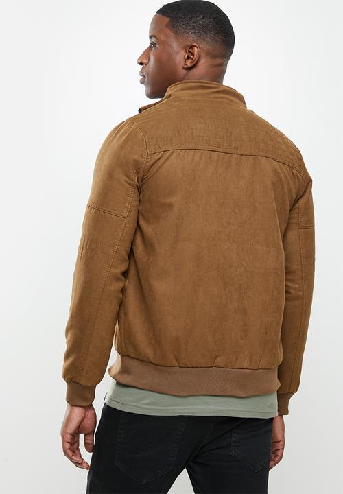 SOVIET - Cuda mock suede zip through jacket - tan