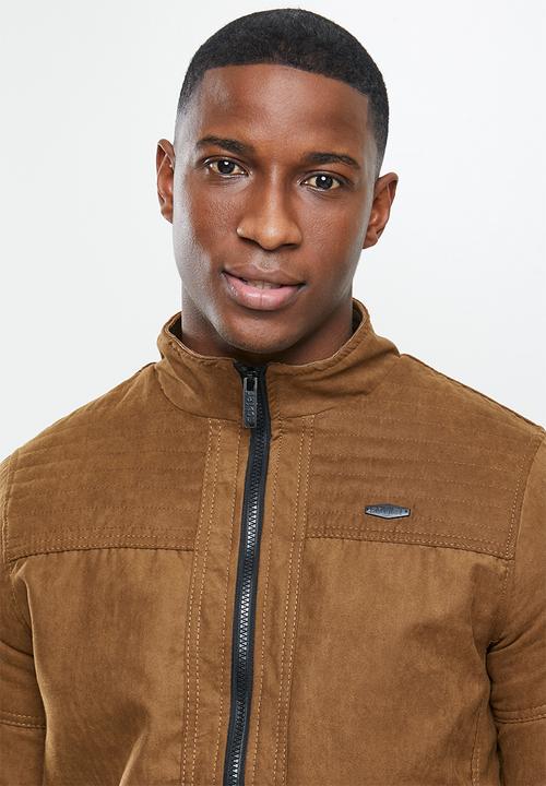 SOVIET - Cuda mock suede zip through jacket - tan