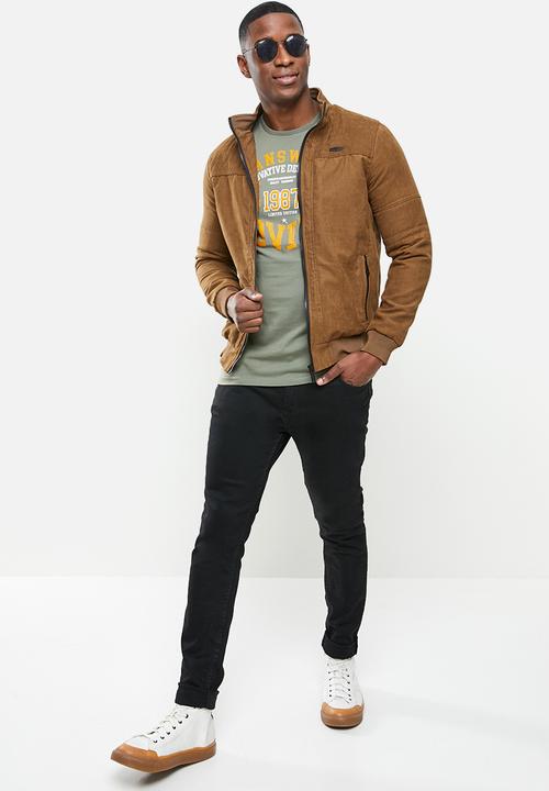 SOVIET - Cuda mock suede zip through jacket - tan