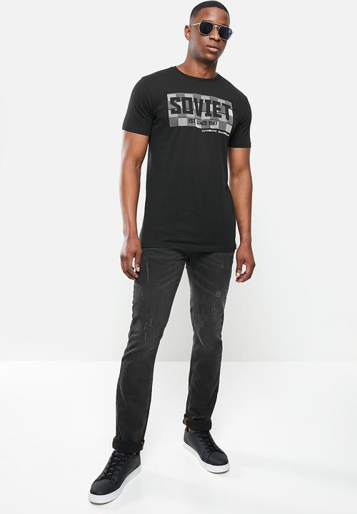 SOVIET - Lorca slim fit crew neck tee  - black