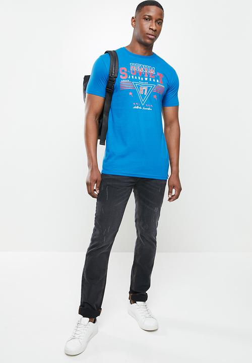 SOVIET - Blanco slim fit crew neck tee  - blue