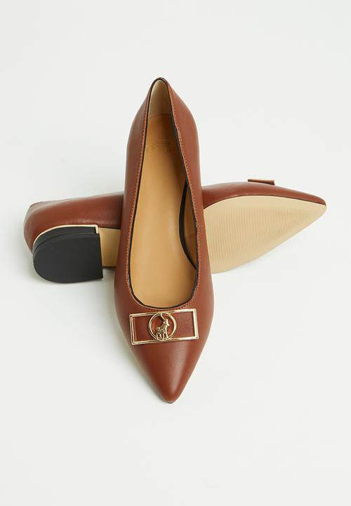 POLO - Bella leather polo pointed pump - brown