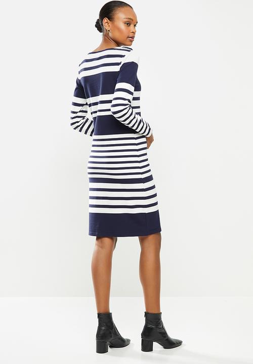POLO - Marie long sleeve engineered stripe dress - navy