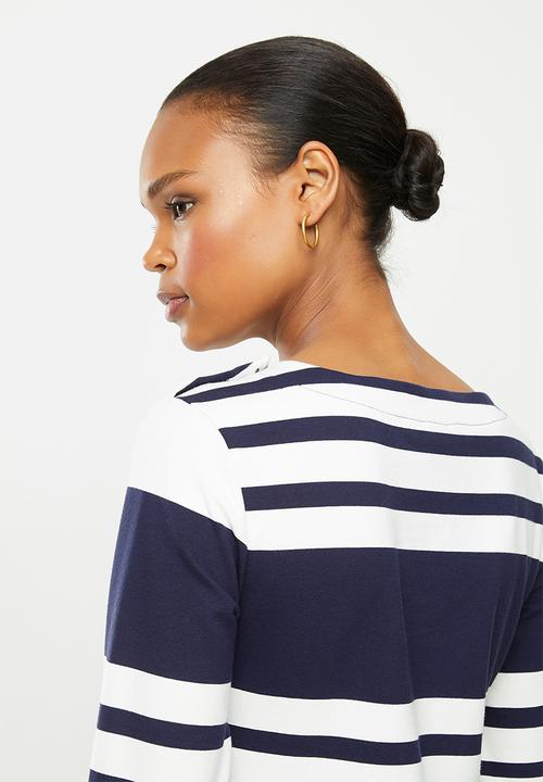POLO - Marie long sleeve engineered stripe dress - navy