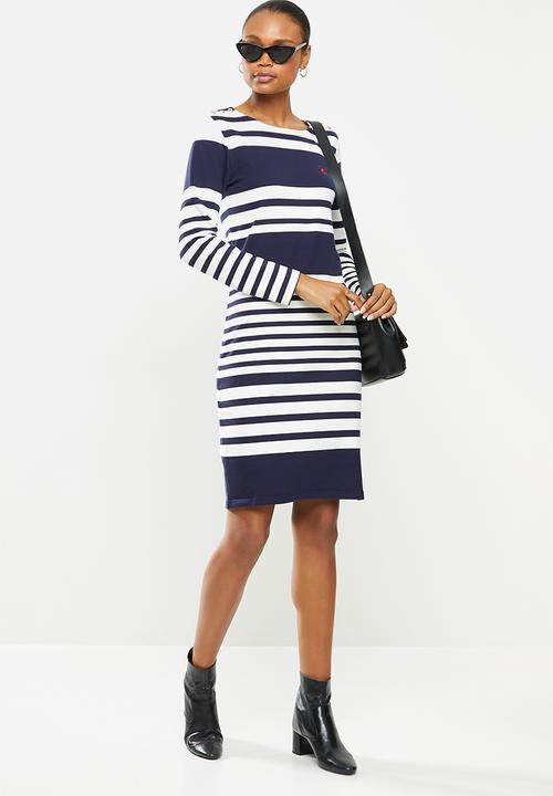 POLO - Marie long sleeve engineered stripe dress - navy