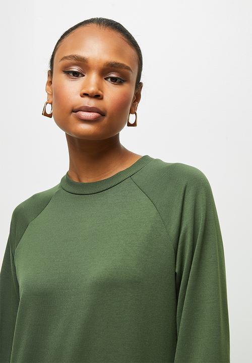 edit - Long sleeve sweater midi dress - olive