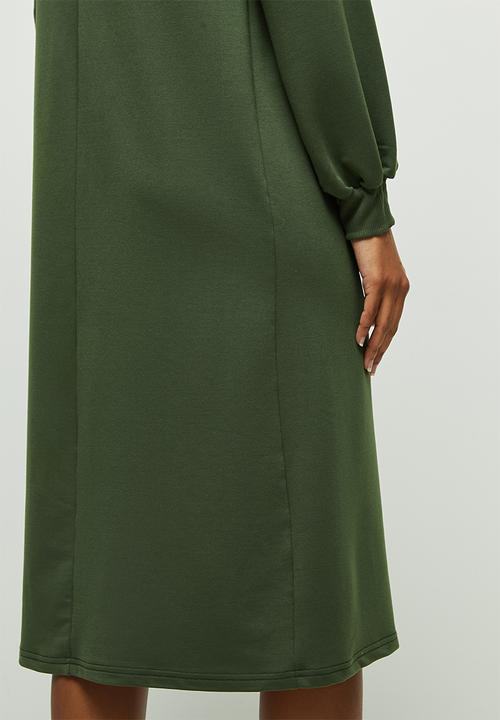 edit - Long sleeve sweater midi dress - olive