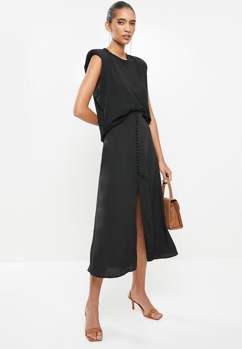 Glamorous - Button front high waisted skirt - black